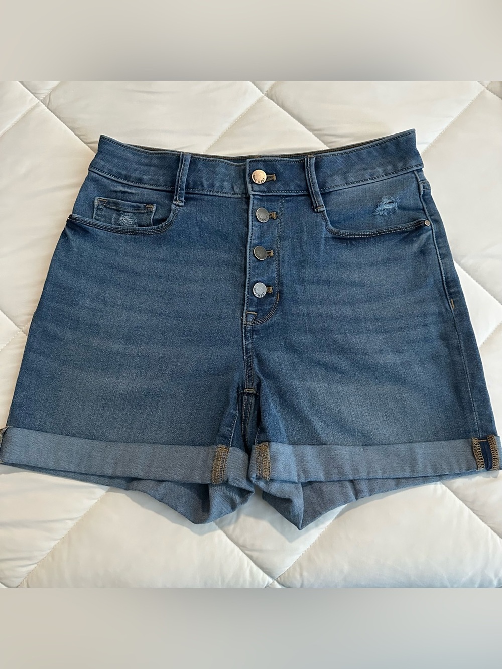 Nine West Mid-Blue Button-Front Denim Shorts
